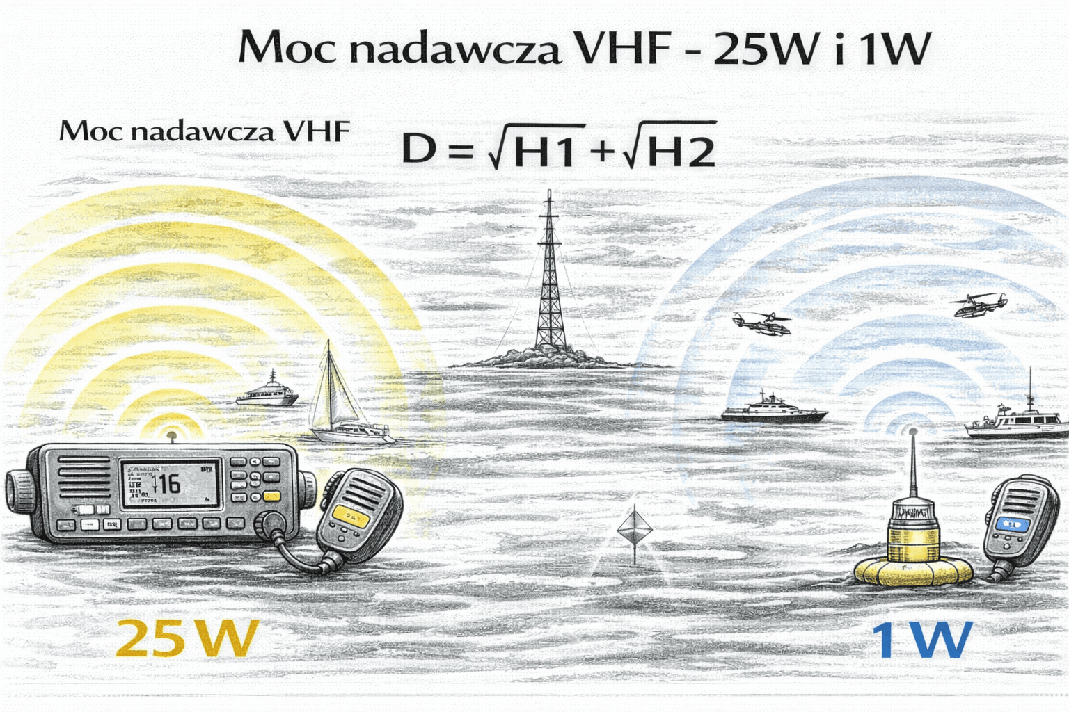 Moc nadawcza VHF - 25W i 1W