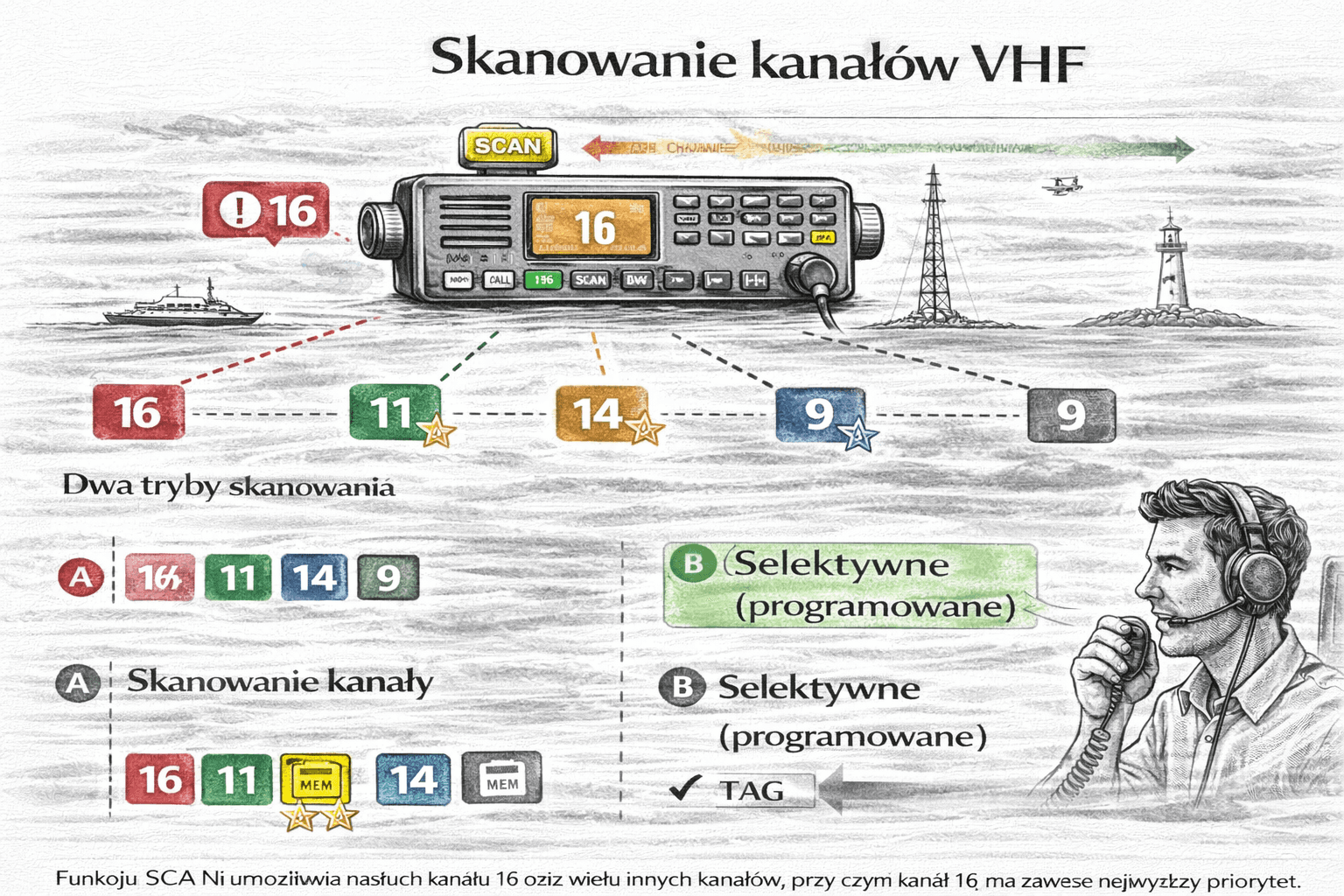 Skanowanie kanałów VHF - Funkcja SCAN